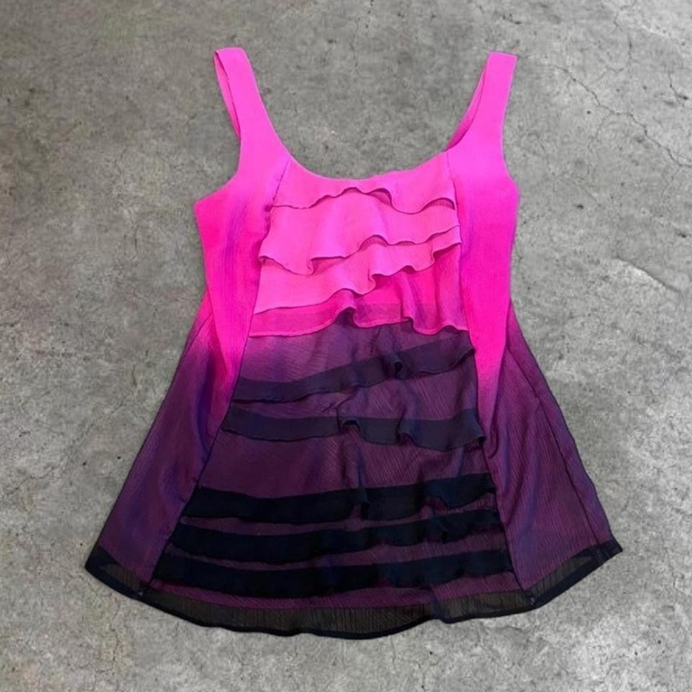 y2k hot pink and purple ombré ruffle tank medium
